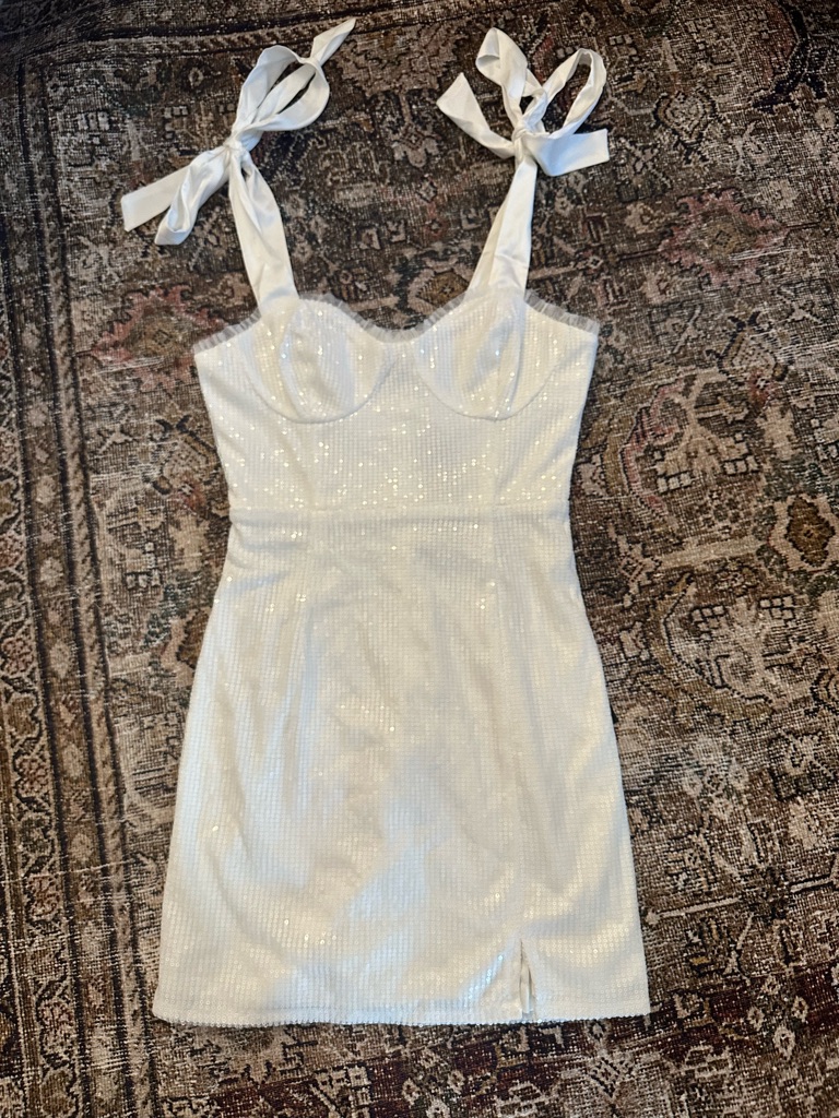 Lulu's White Sequin Tie-Shoulder Mini Dress